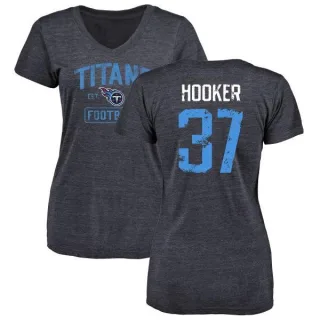 Amani Hooker Women's Tennessee Titans Navy Distressed Name & Number Tri-Blend V-Neck T-Shirt