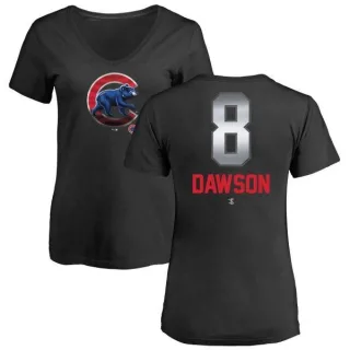 Andre Dawson Women's Chicago Cubs Midnight Mascot V-Neck T-Shirt - Black