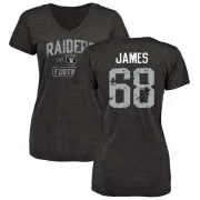 Andre James Women's Oakland Raiders Black Distressed Name & Number Tri-Blend V-Neck T-Shirt