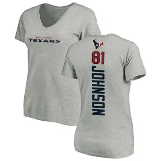 Andre Johnson Women's Houston Texans Backer V-Neck T-Shirt - Ash