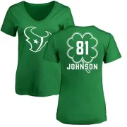 Andre Johnson Women's Houston Texans Green St. Patrick's Day Name & Number V-Neck T-Shirt