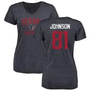 Andre Johnson Women's Houston Texans Navy Distressed Name & Number Tri-Blend V-Neck T-Shirt