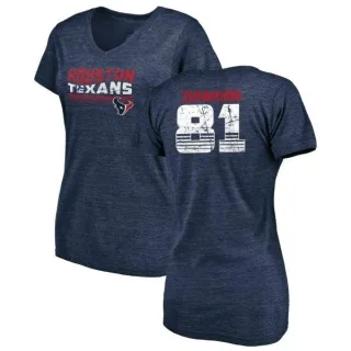 Andre Johnson Women's Houston Texans Retro Tri-Blend V-Neck T-Shirt - Navy