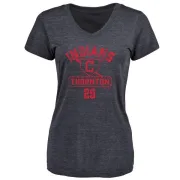 Andre Thornton Women's Cleveland Indians Base Runner Tri-Blend T-Shirt - Navy