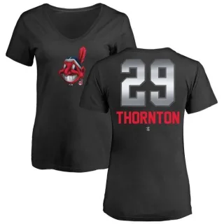 Andre Thornton Women's Cleveland Indians Midnight Mascot V-Neck T-Shirt - Black