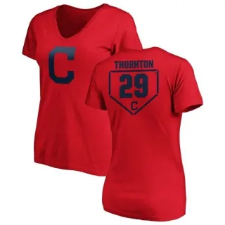 Andre Thornton Women's Cleveland Indians RBI Slim Fit V-Neck T-Shirt - Red