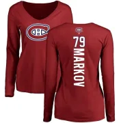 Andrei Markov Women's Montreal Canadiens Backer V-Neck Long-Sleeve T-Shirt - Red