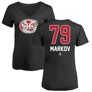 Andrei Markov Women's Montreal Canadiens Name and Number Banner Wave V-Neck T-Shirt - Black