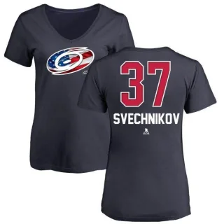 Andrei Svechnikov Women's Carolina Hurricanes Name and Number Banner Wave V-Neck T-Shirt - Navy