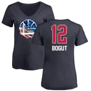 Andrew Bogut Women's Golden State Warriors Navy Name and Number Banner Wave V-Neck T-Shirt