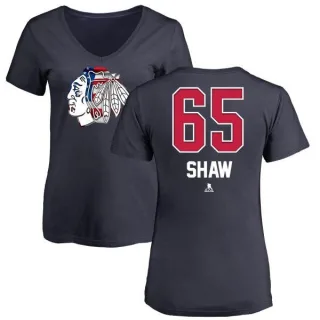 Andrew Shaw Women's Chicago Blackhawks Name and Number Banner Wave V-Neck T-Shirt - Navy