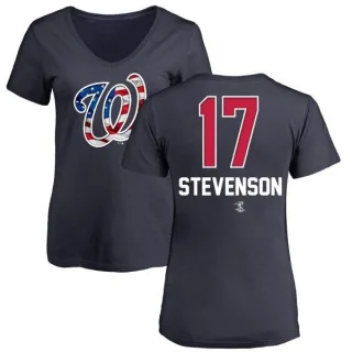 Andrew Stevenson Women's Washington Nationals Name and Number Banner Wave V-Neck T-Shirt - Navy