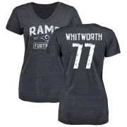 Andrew Whitworth Women's Los Angeles Rams Distressed Name & Number Tri-Blend V-Neck T-Shirt - Navy