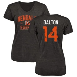 Andy Dalton Women's Cincinnati Bengals Black Distressed Name & Number Tri-Blend V-Neck T-Shirt