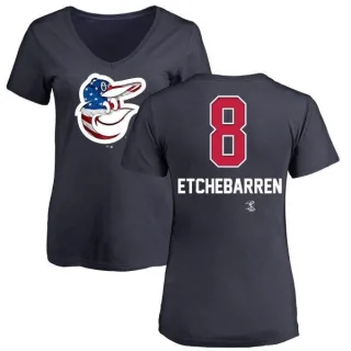 Andy Etchebarren Women's Baltimore Orioles Name and Number Banner Wave V-Neck T-Shirt - Navy