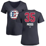 Andy Moog Women's Boston Bruins Name and Number Banner Wave V-Neck T-Shirt - Navy