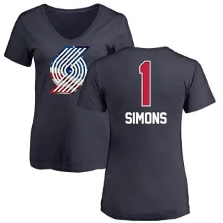 Anfernee Simons Women's Portland Trail Blazers Navy Name and Number Banner Wave V-Neck T-Shirt