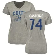 Anthony Castonzo Women's Indianapolis Colts Heather Gray Distressed Name & Number Tri-Blend V-Neck T-Shirt