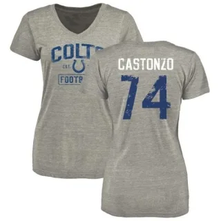 Anthony Castonzo Women's Indianapolis Colts Heather Gray Distressed Name & Number Tri-Blend V-Neck T-Shirt