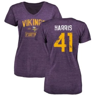 Anthony Harris Women's Minnesota Vikings Purple Distressed Name & Number Tri-Blend V-Neck T-Shirt