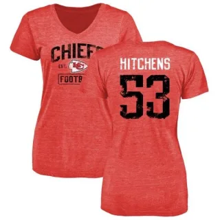 Anthony Hitchens Women's Kansas City Chiefs Red Distressed Name & Number Tri-Blend V-Neck T-Shirt