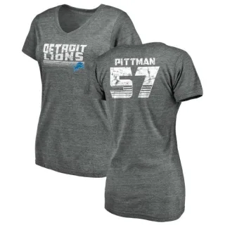 Anthony Pittman Women's Detroit Lions Retro Tri-Blend V-Neck T-Shirt - Heathered Gray