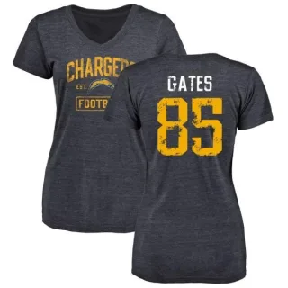 Antonio Gates Women's Los Angeles Chargers Distressed Name & Number Slim Fit V-Neck T-Shirt - Navy