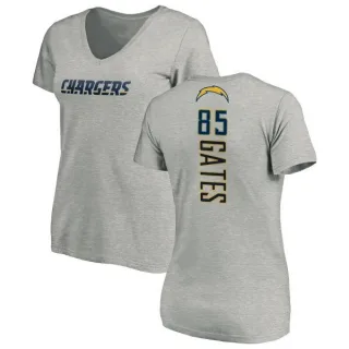 Antonio Gates Women's Los Angeles Chargers Name & Number Slim Fit V-Neck T-Shirt - Heather Gray