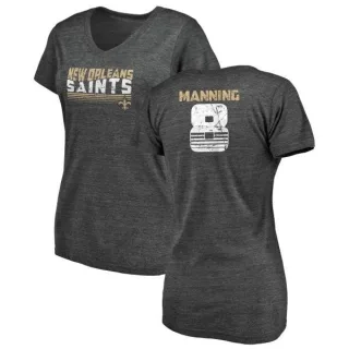 Archie Manning Women's New Orleans Saints Retro Tri-Blend V-Neck T-Shirt - Black