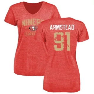 Arik Armstead Women's San Francisco 49ers Distressed Name & Number Tri-Blend T-Shirt - Red