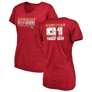 Arik Armstead Women's San Francisco 49ers Retro Tri-Blend V-Neck T-Shirt - Red