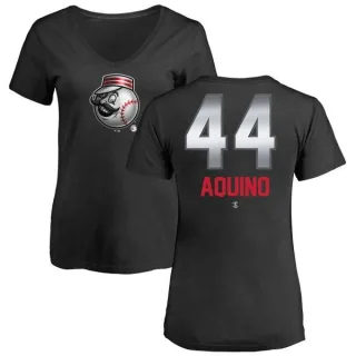 Aristides Aquino Women's Cincinnati Reds Midnight Mascot V-Neck T-Shirt - Black