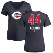 Aristides Aquino Women's Cincinnati Reds Name and Number Banner Wave V-Neck T-Shirt - Navy