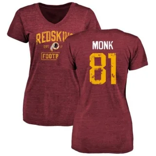 Art Monk Women's Washington Redskins Burgundy Distressed Name & Number Tri-Blend V-Neck T-Shirt