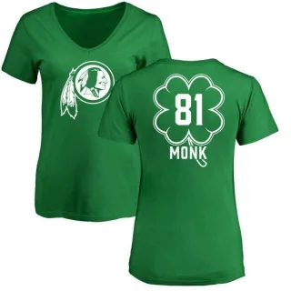 Art Monk Women's Washington Redskins Green St. Patrick's Day Name & Number V-Neck T-Shirt