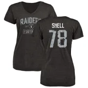 Art Shell Women's Oakland Raiders Black Distressed Name & Number Tri-Blend V-Neck T-Shirt