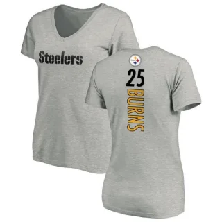 Artie Burns Women's Pittsburgh Steelers Backer V-Neck T-Shirt - Ash