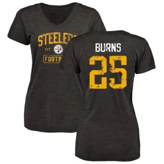 Artie Burns Women's Pittsburgh Steelers Black Distressed Name & Number Tri-Blend V-Neck T-Shirt