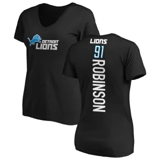 A'Shawn Robinson Women's Detroit Lions Backer Slim Fit T-Shirt - Black