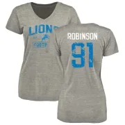 A'Shawn Robinson Women's Detroit Lions Heather Gray Distressed Name & Number Tri-Blend V-Neck T-Shirt