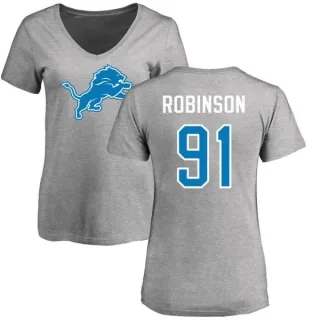 A'Shawn Robinson Women's Detroit Lions Name & Number Logo Slim Fit T-Shirt - Ash