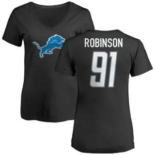 A'Shawn Robinson Women's Detroit Lions Name & Number Logo Slim Fit T-Shirt - Black