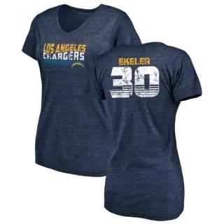 Austin Ekeler Women's Los Angeles Chargers Retro Tri-Blend V-Neck T-Shirt - Navy