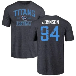 Austin Johnson Tennessee Titans Navy Distressed Name & Number Tri-Blend T-Shirt