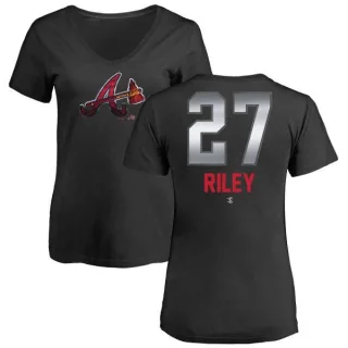 Austin Riley Women's Atlanta Braves Midnight Mascot V-Neck T-Shirt - Black