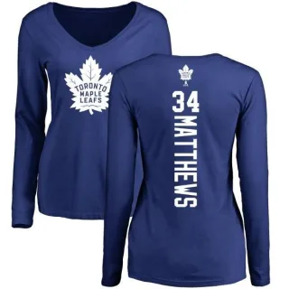 Auston Matthews Women's Toronto Maple Leafs Backer V-Neck Long-Sleeve T-Shirt - Royal