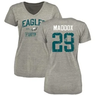 Avonte Maddox Women's Philadelphia Eagles Heather Gray Distressed Name & Number Tri-Blend V-Neck T-Shirt