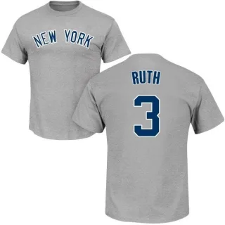 Babe Ruth New York Yankees Name & Number T-Shirt - Gray