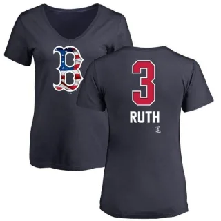 Babe Ruth Women's Boston Red Sox Name and Number Banner Wave V-Neck T-Shirt - Navy