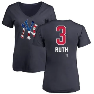 Babe Ruth Women's New York Yankees Name and Number Banner Wave V-Neck T-Shirt - Navy